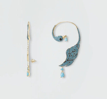 Bird of Paradise Ear Climber Turquoise Gold Left Earring - Herosse