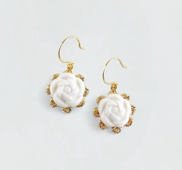 Everyday Porcelain Camellia Flower Charm Earrings - Herosse