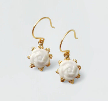 Mini Porcelain Camellia Flower Charm Earrings - Herosse