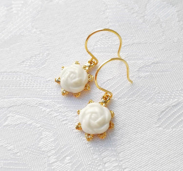 Mini Porcelain Camellia Flower Charm Earrings - Herosse