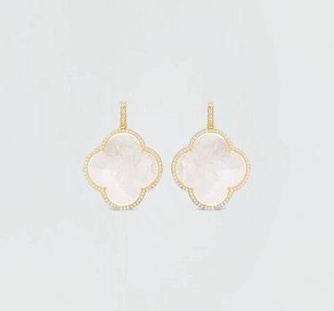 Open Clover Large Mother of Pearl Gemstone Earrings Gold - Herosse